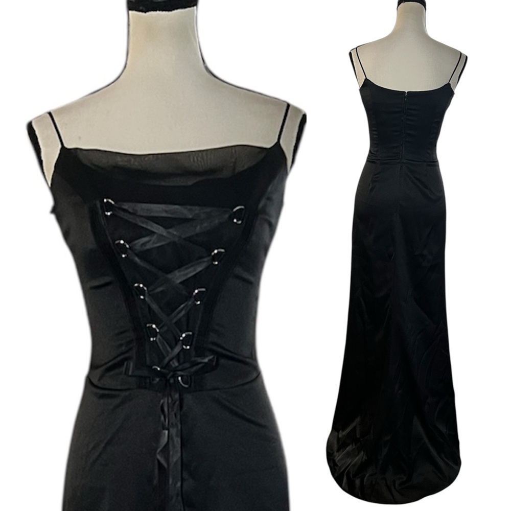 Vintage 90s Y2K Morgan & Co Corset Style Goth Vamp Maxi Slip Dress